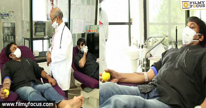 MegaStar Chiranjeevi and Srikanth Donates Blood at Chiranjeevi Blood Bank