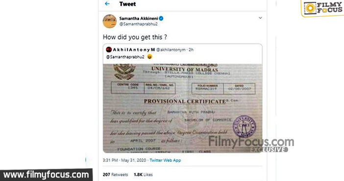 Samantha degree certificate leaked by her fan2