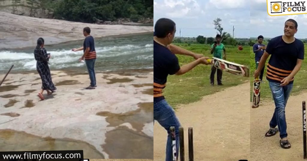 Dil Raju Playing Cricket With His Wife At Kuntala Waterfalls1